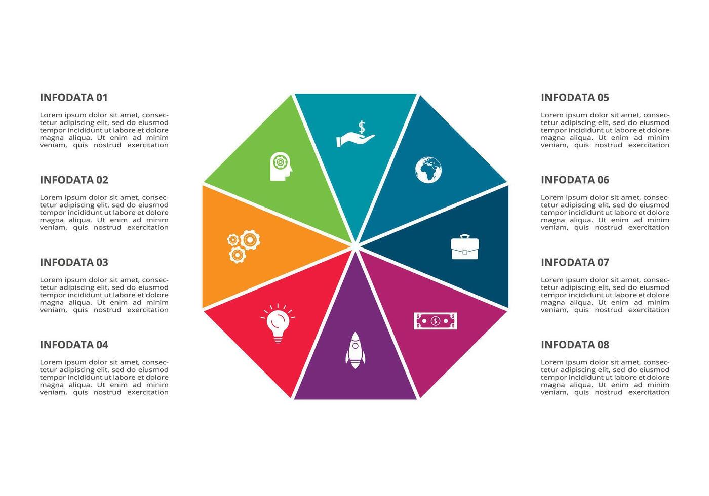 Circle elements of graph, diagram with 8 steps, options, parts or processes. Template for infographic, presentation. vector