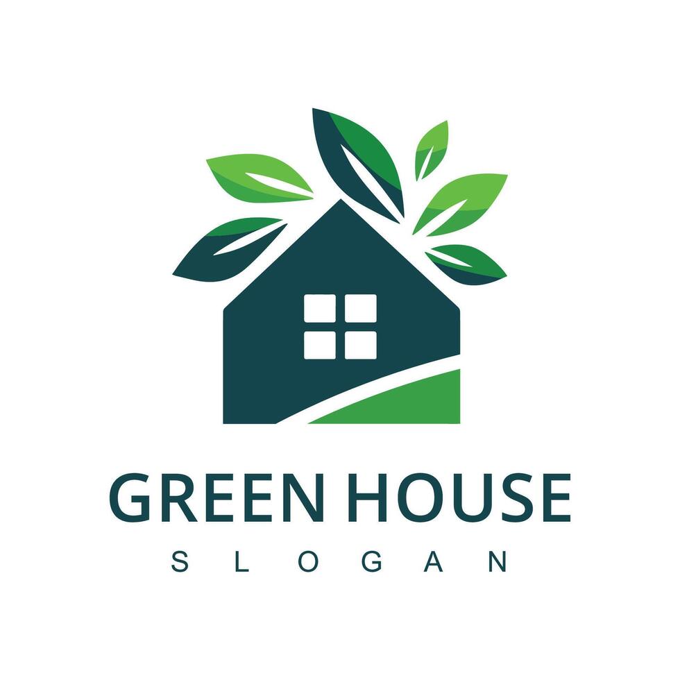 Real estate company logo, green house icon, vector illustration