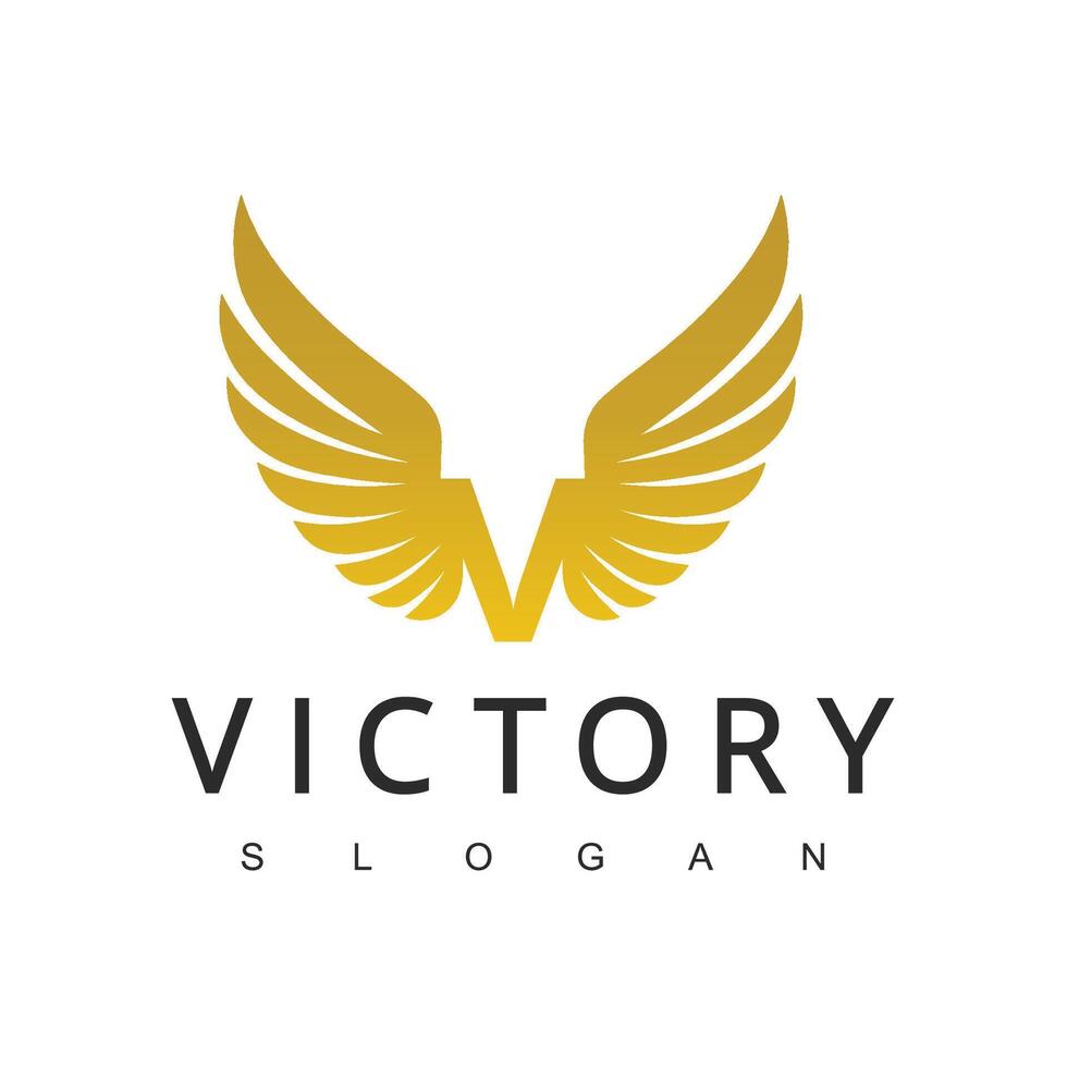 Golden Wingspan Bird, Initial Letter V for Victory Gold Luxury Premium Brand Logo Design vector