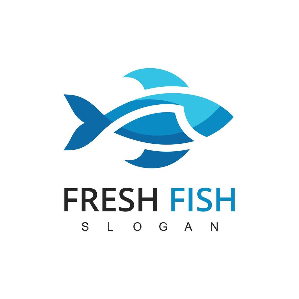 Fish logo design. Flat color marine vector icon.