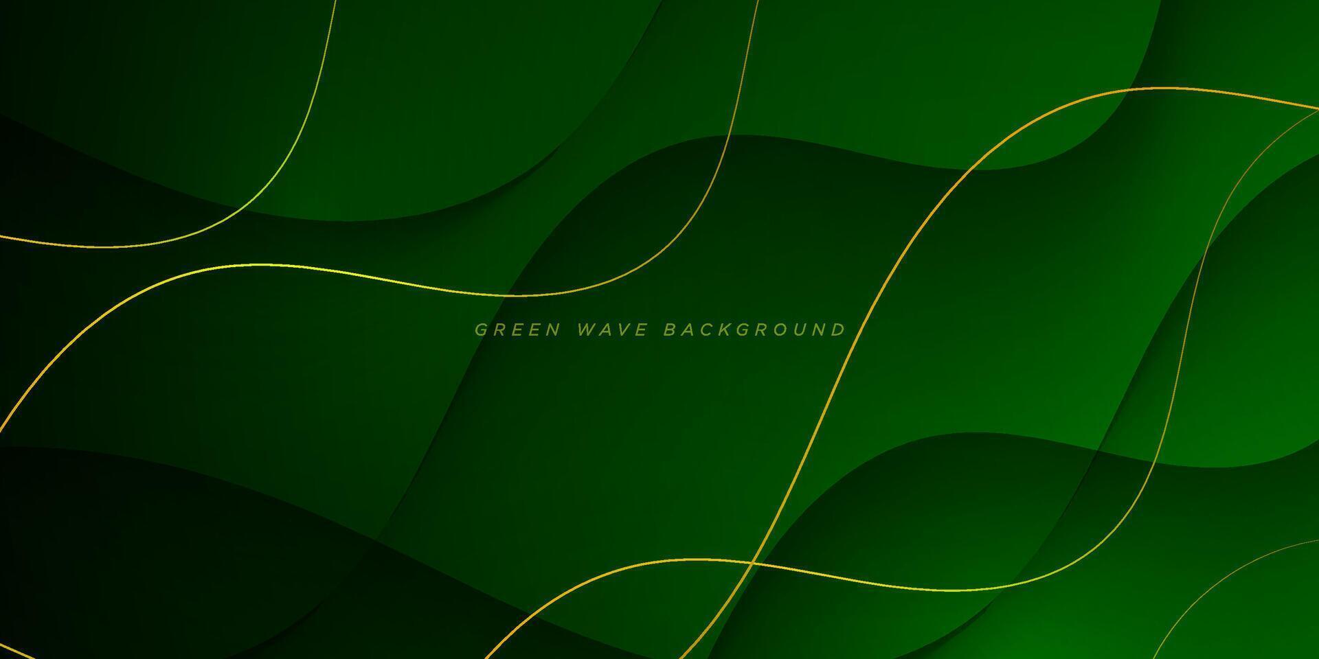 Abstract green realistic background with 3d gold line and wave shape texture elegant design. Eps10 vector