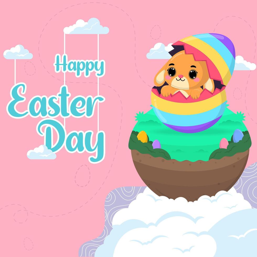 Vector flat illustration for happy easter day celebration