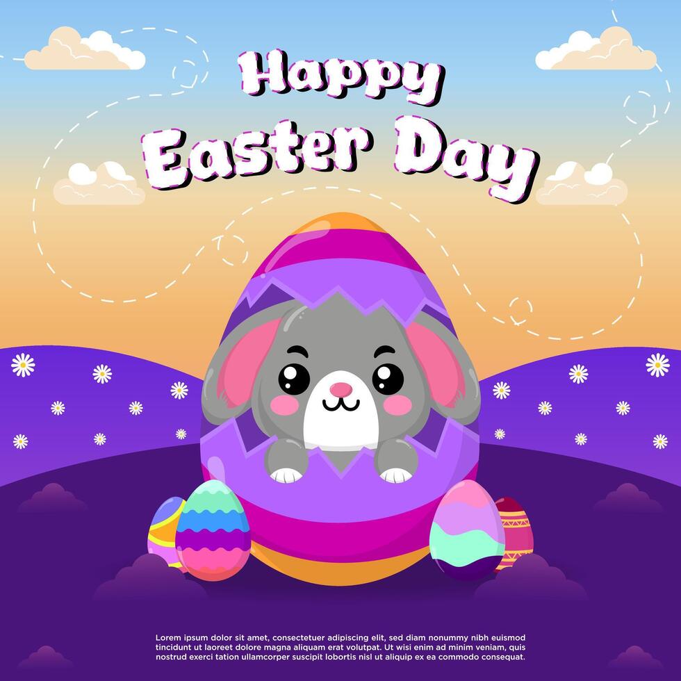 Vector flat illustration for happy easter day celebration