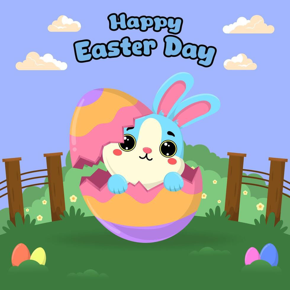 Vector flat illustration for happy easter day celebration