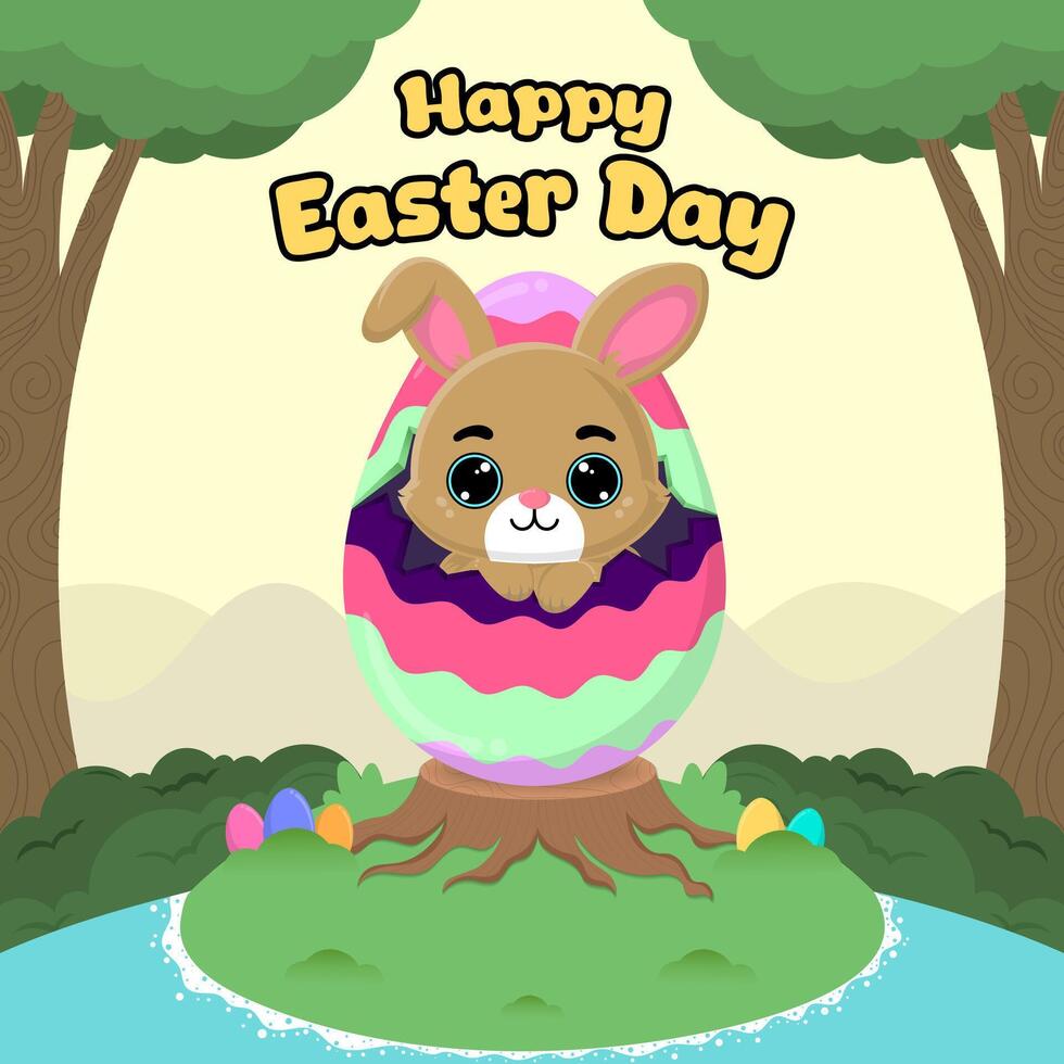 Vector flat illustration for happy easter day celebration