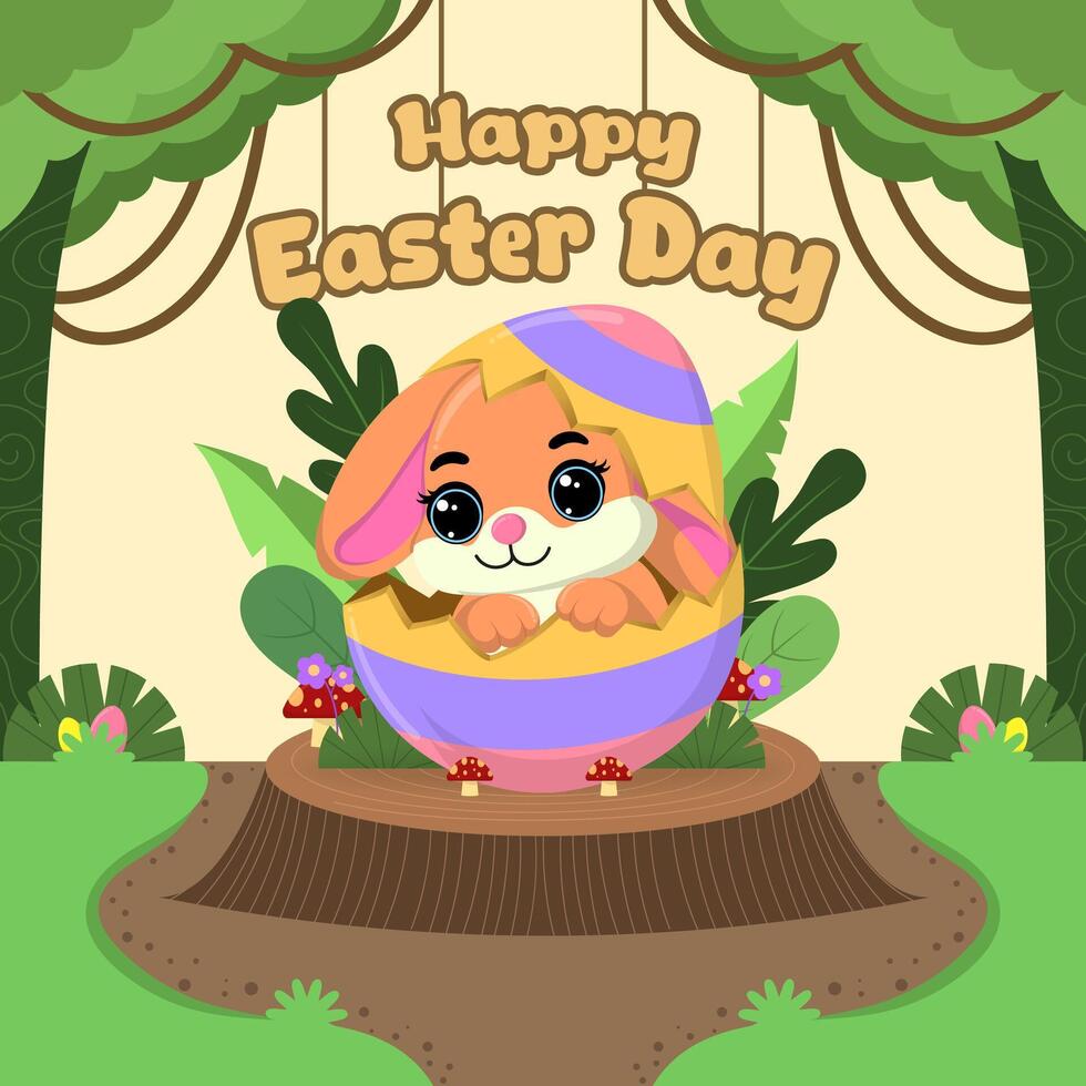 Vector flat illustration for happy easter day celebration