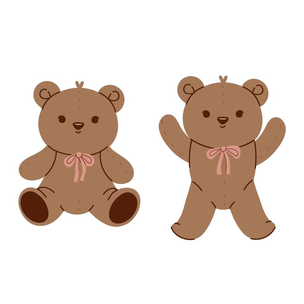 Set of toy bears isolate on a white background. Vector graphics.