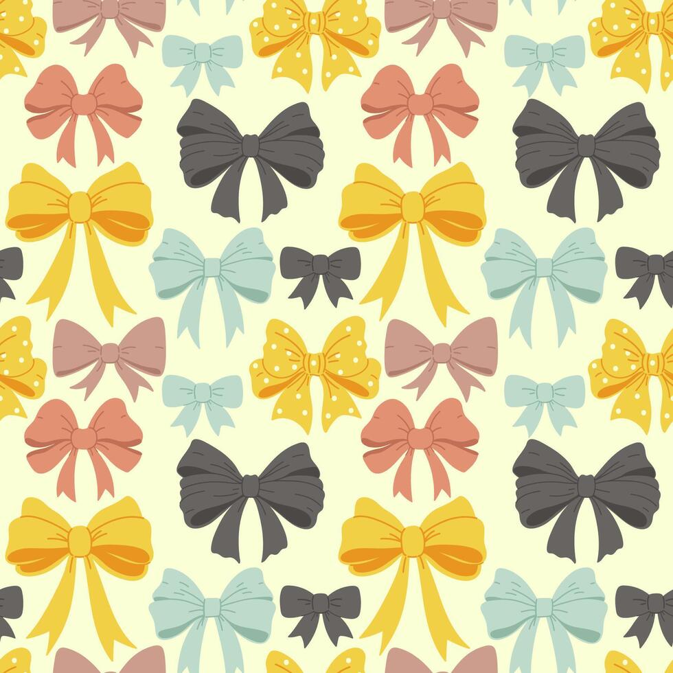 Seamless pattern with bows of different colors. Vector graphics.