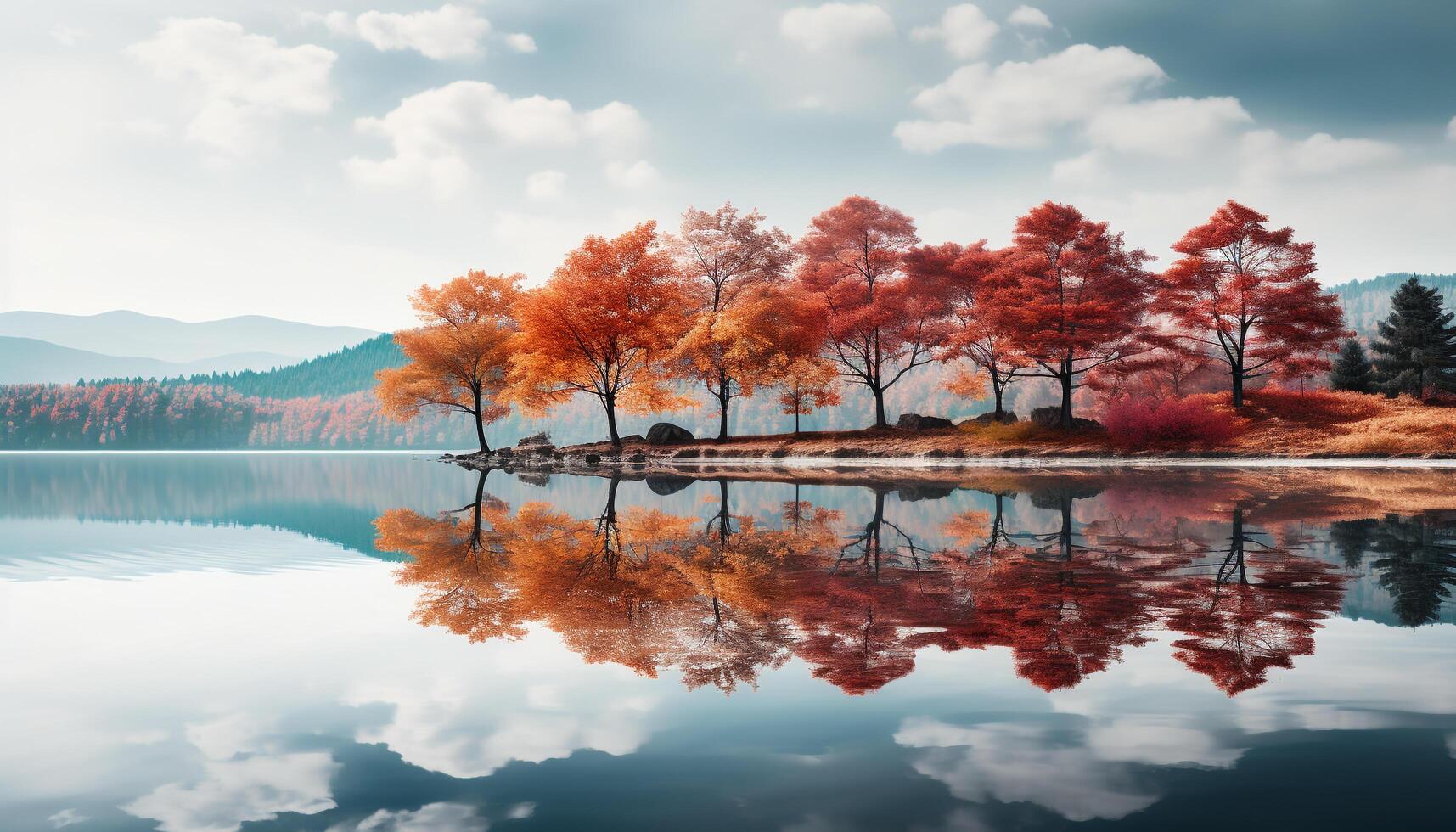 AI generated Tranquil autumn landscape reflects beauty in nature vibrant colors generated by AI photo