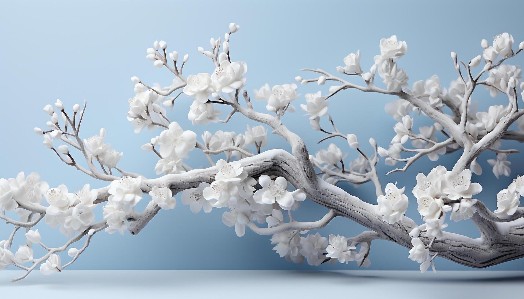 AI generated Branches of trees blossom with blue flowers in nature design generated by AI photo