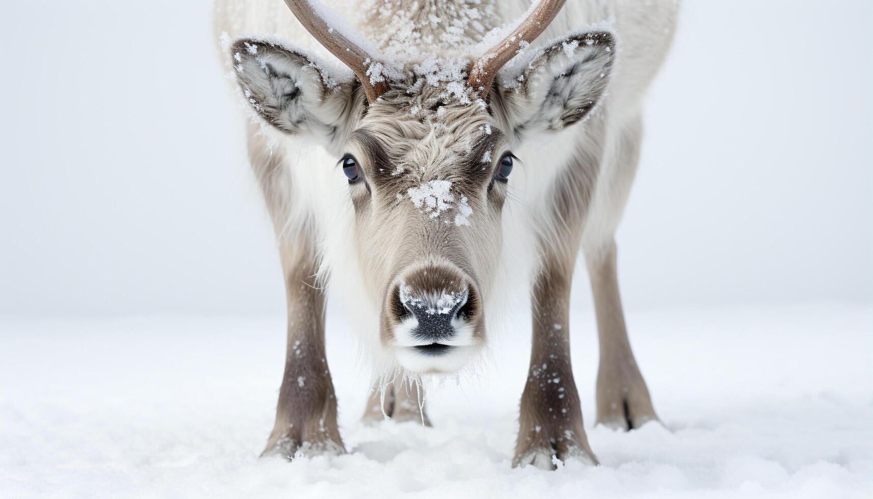 AI generated Cute deer in snow, looking at camera, surrounded by nature generated by AI photo