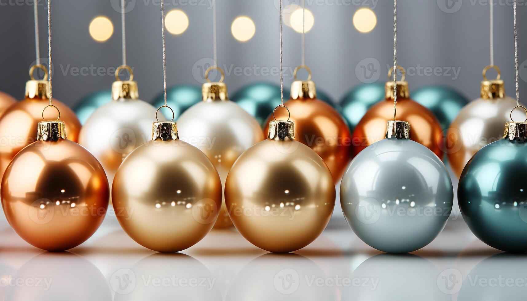 AI generated A vibrant row of shiny, gold Christmas ornaments in a circle generated by AI photo