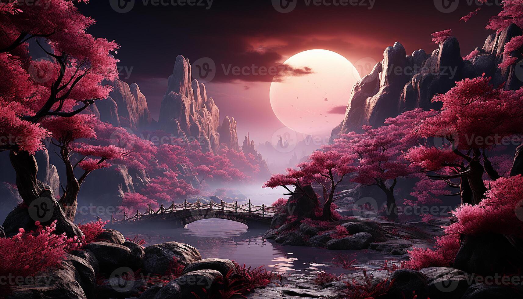 AI generated Spooky tree in dark forest, moonlight reveals mysterious beauty generated by AI photo