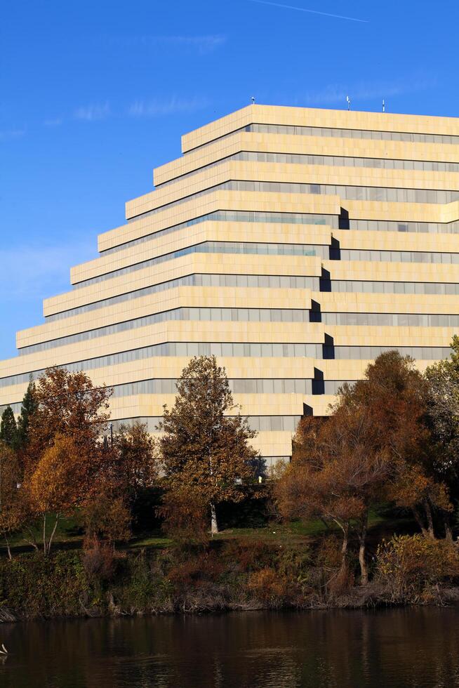 Sacramento, CA, 2012 - Stair-step Building Blue Sky Autumn trees photo