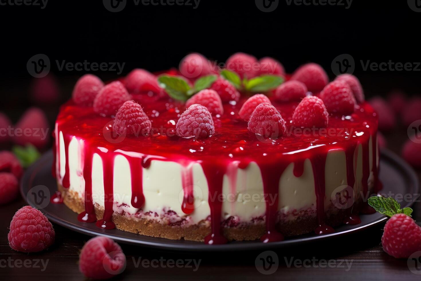 AI generated Raspberry cheesecake slice. Generate Ai photo