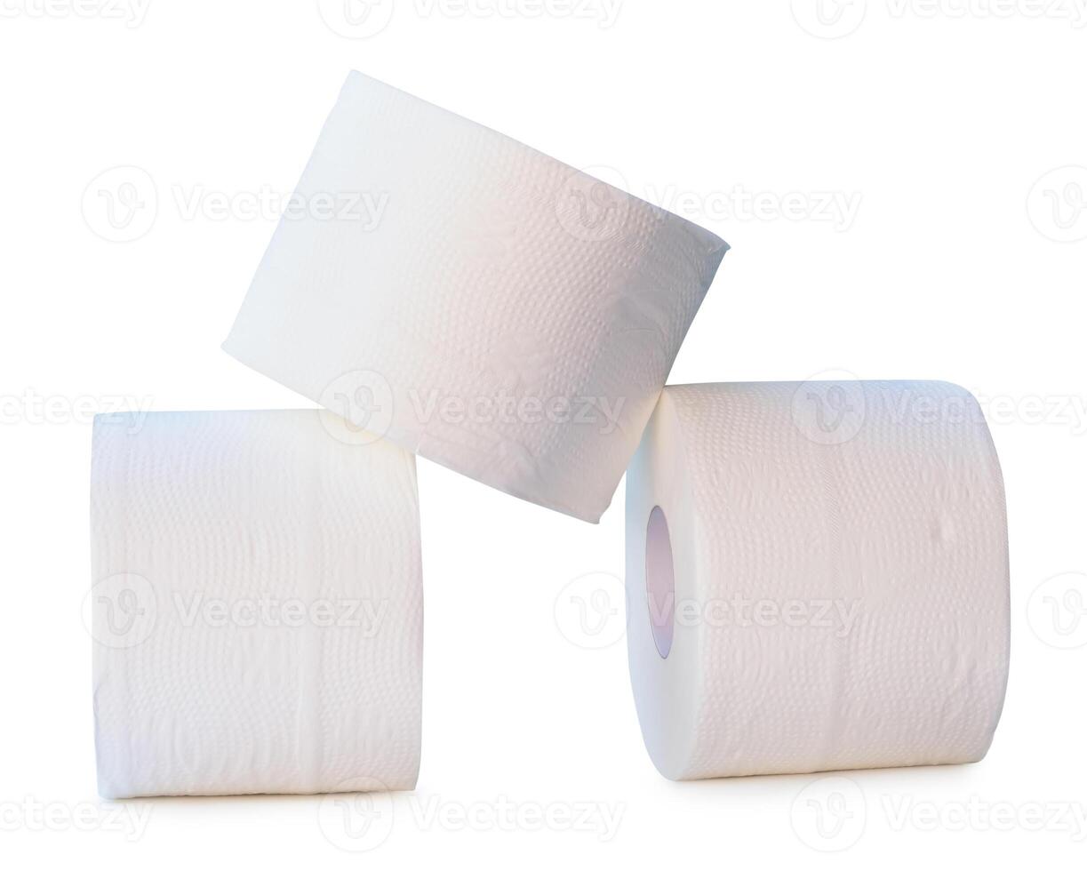 Front view of tissue paper rolls in stack isolated on white background with clipping path photo