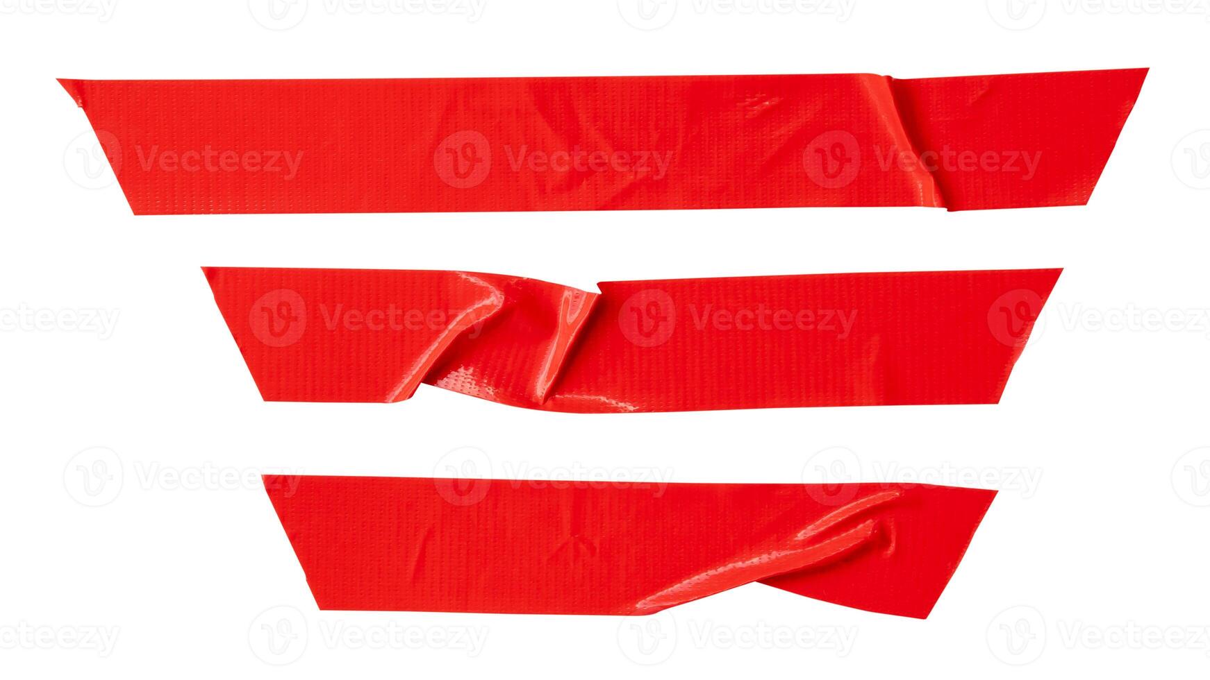 Top view set of red adhesive vinyl tape or cloth tape in stripes shape isolated on white background with clipping path photo