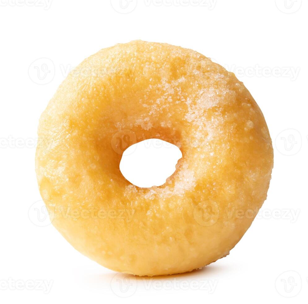 Front view of single delicious Cinnamon Sugar Mini Donut isolated on white background with clipping path Donuts with sugar sprinkle photo