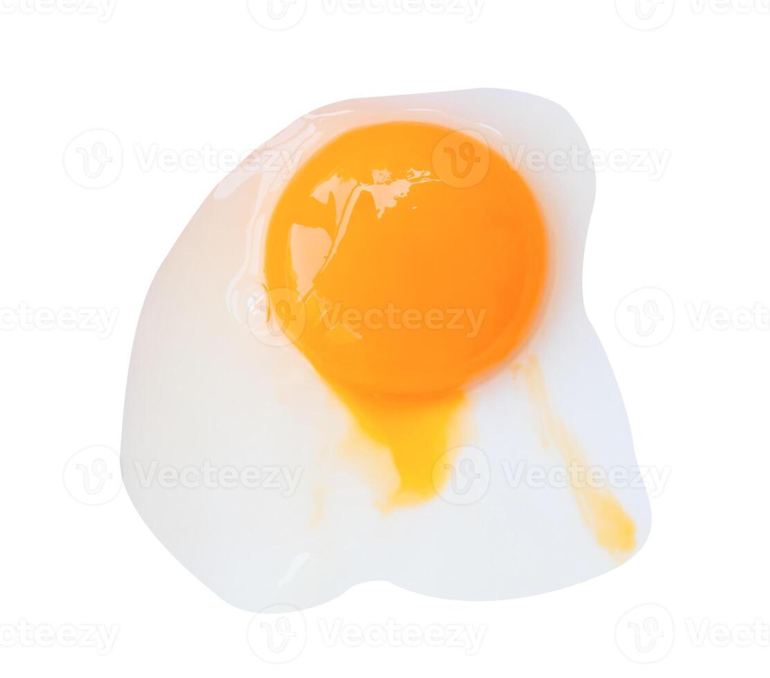 Top view of raw food of chicken egg without shell isolated on white background with clipping path photo