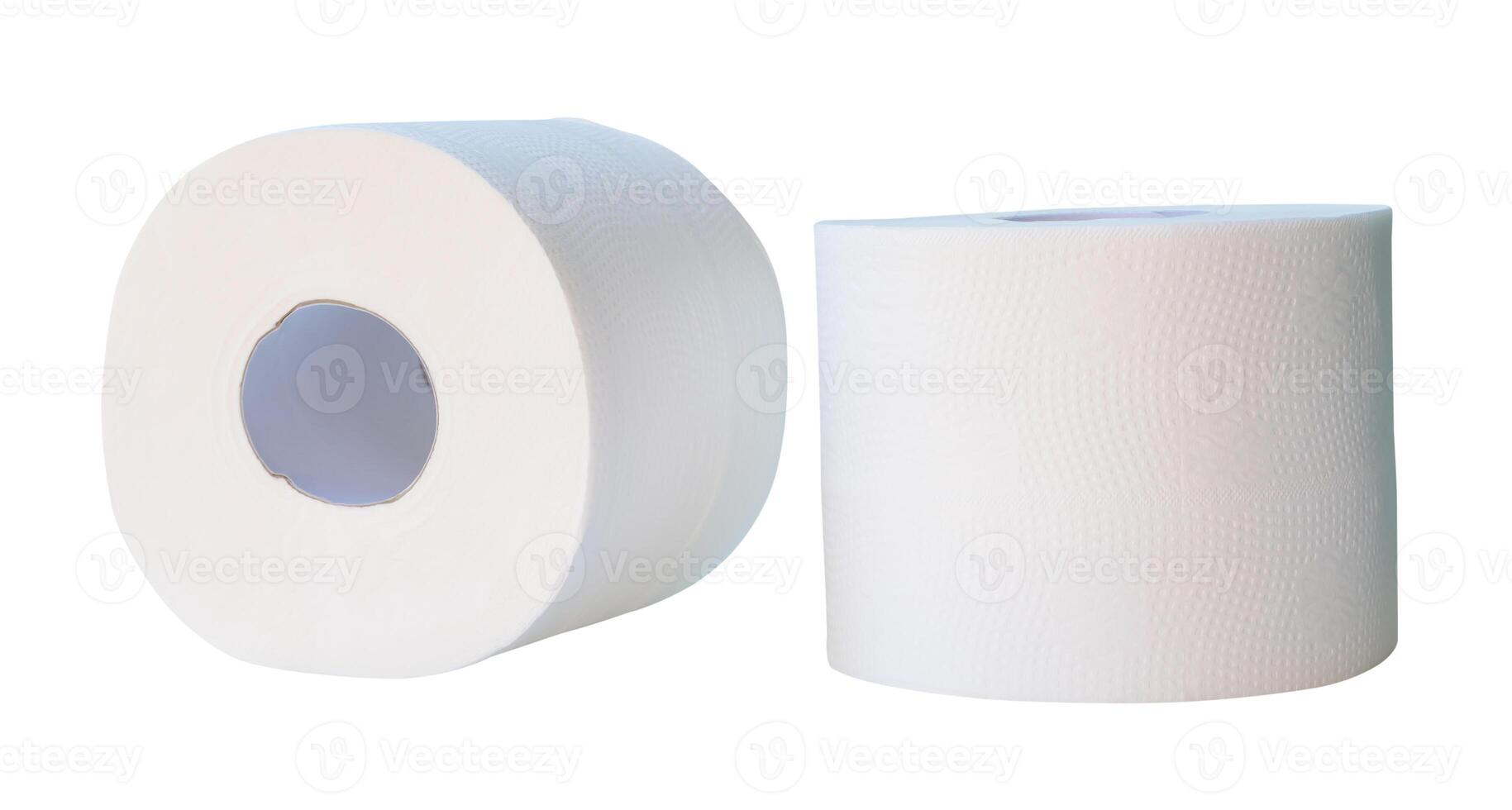 Front view of white tissue paper rolls in set isolated on white background with clipping path photo