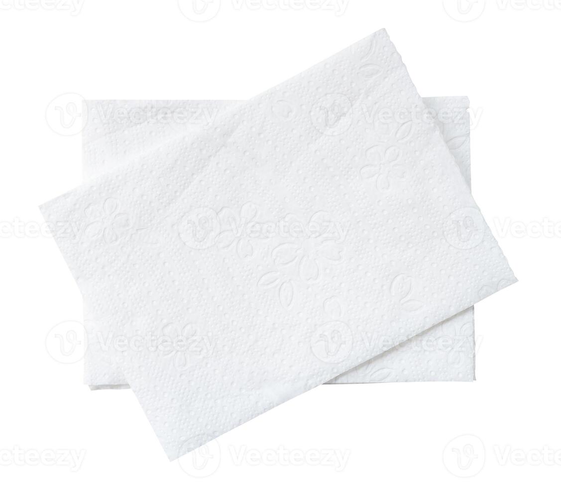 Top view of two folded pieces of white tissue paper or napkin in stack isolated on white background with clipping pat photo