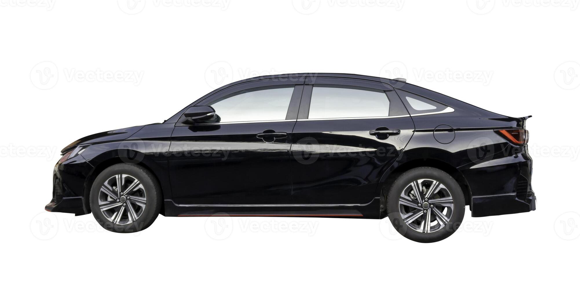 Side view of black sedan car isolated on white background with clipping path photo