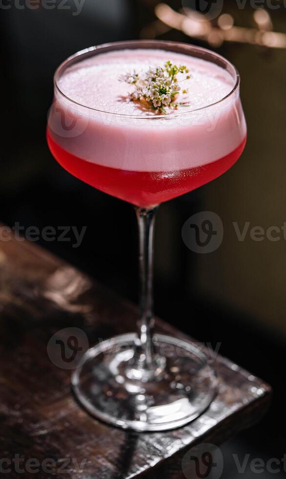 Pink lady alcoholic cocktail close up photo