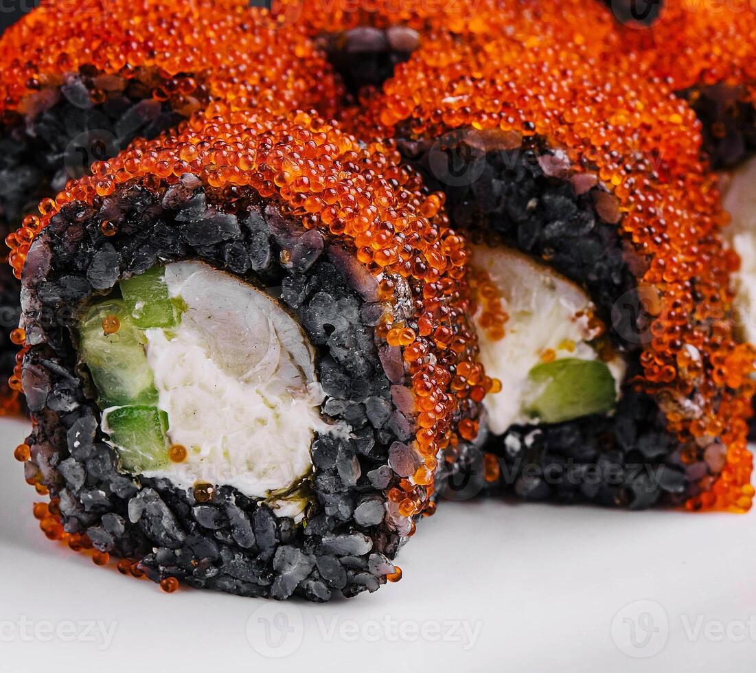 set of black sushi close up or macro photo