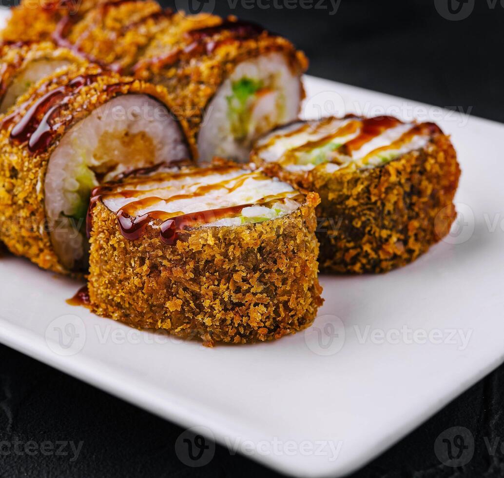 Tempura Maki Sushi on white plate photo