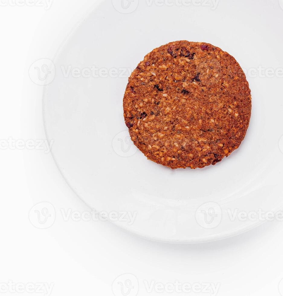 Oatmeal Cookies on White Plate on White Background photo