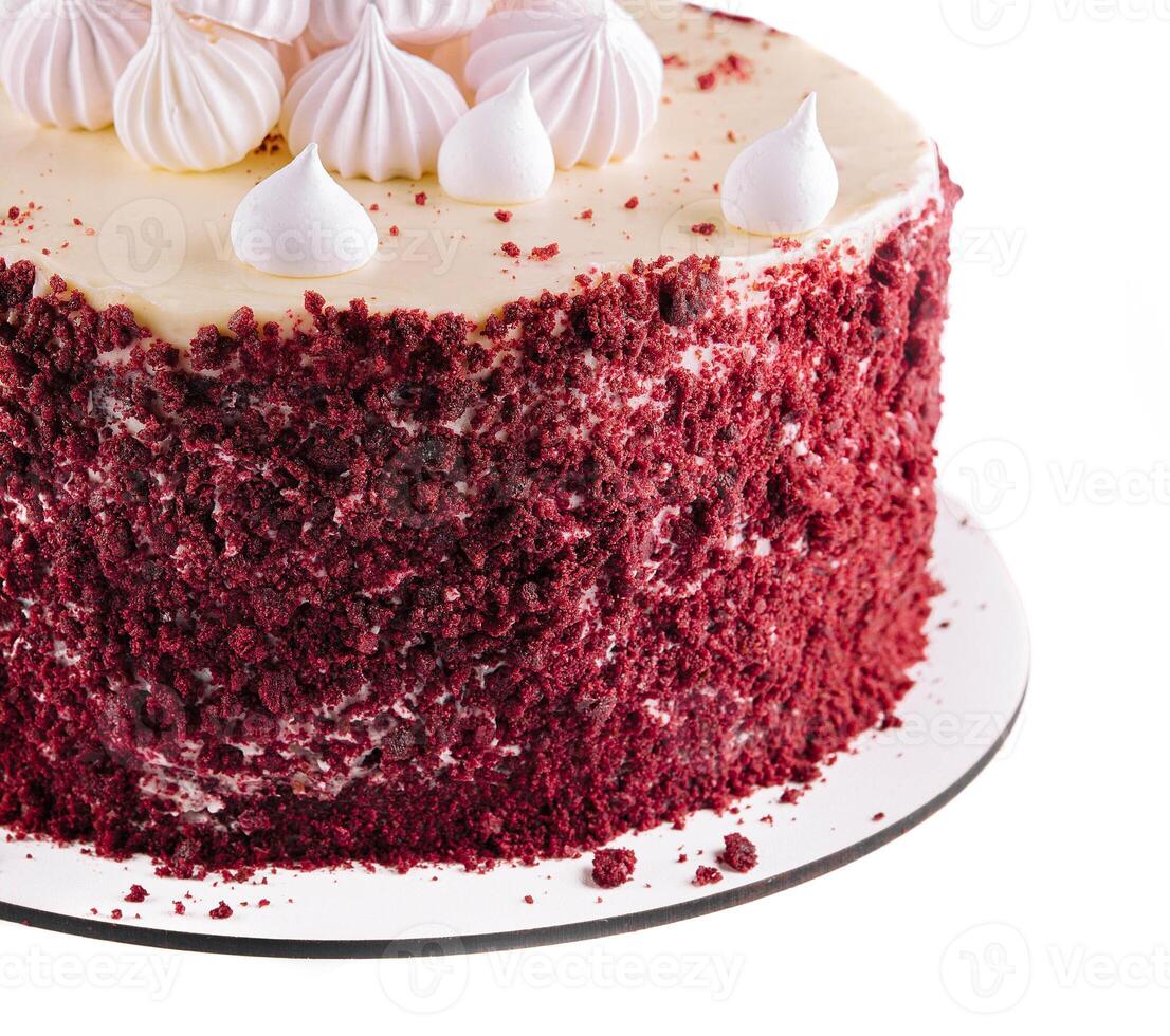 Delicious homemade red velvet cake with meringue photo