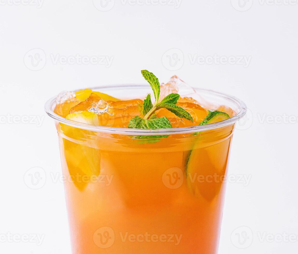 Chinese orange juice with ice and mint photo