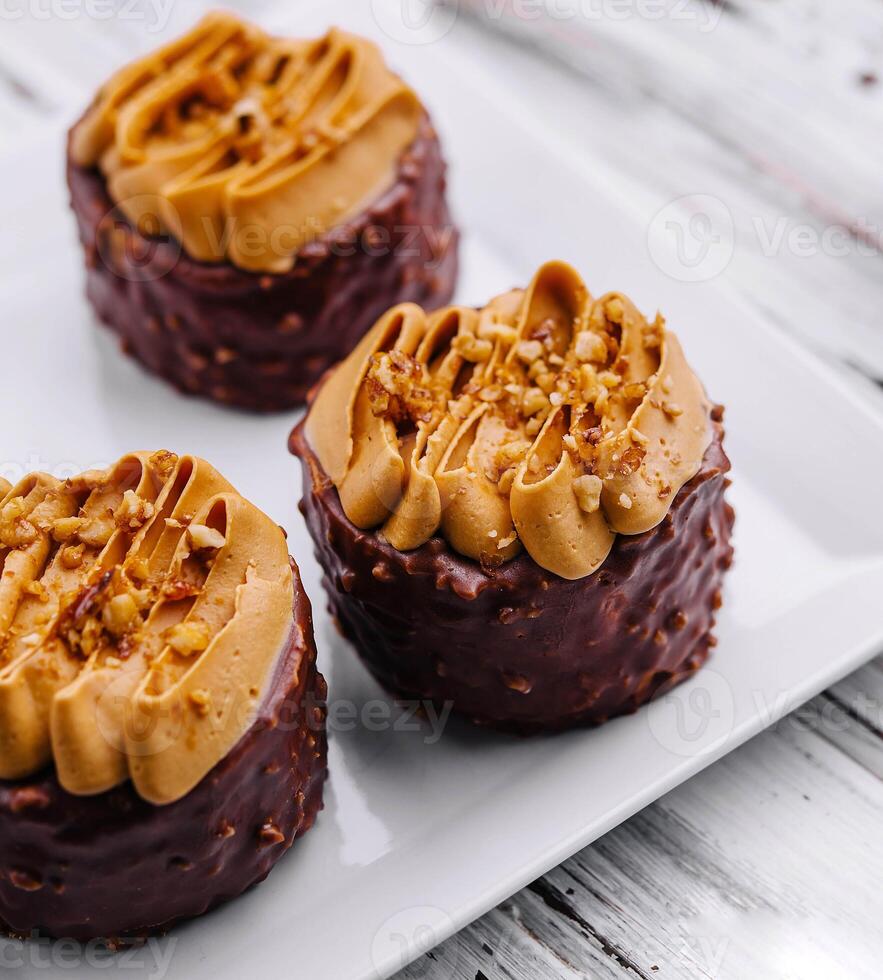 chocolate coffee cakes with caramel photo