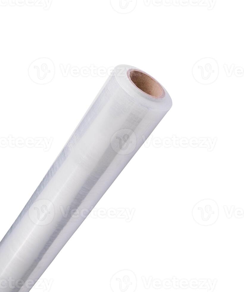 Roll of plastic stretch wrap film on white photo