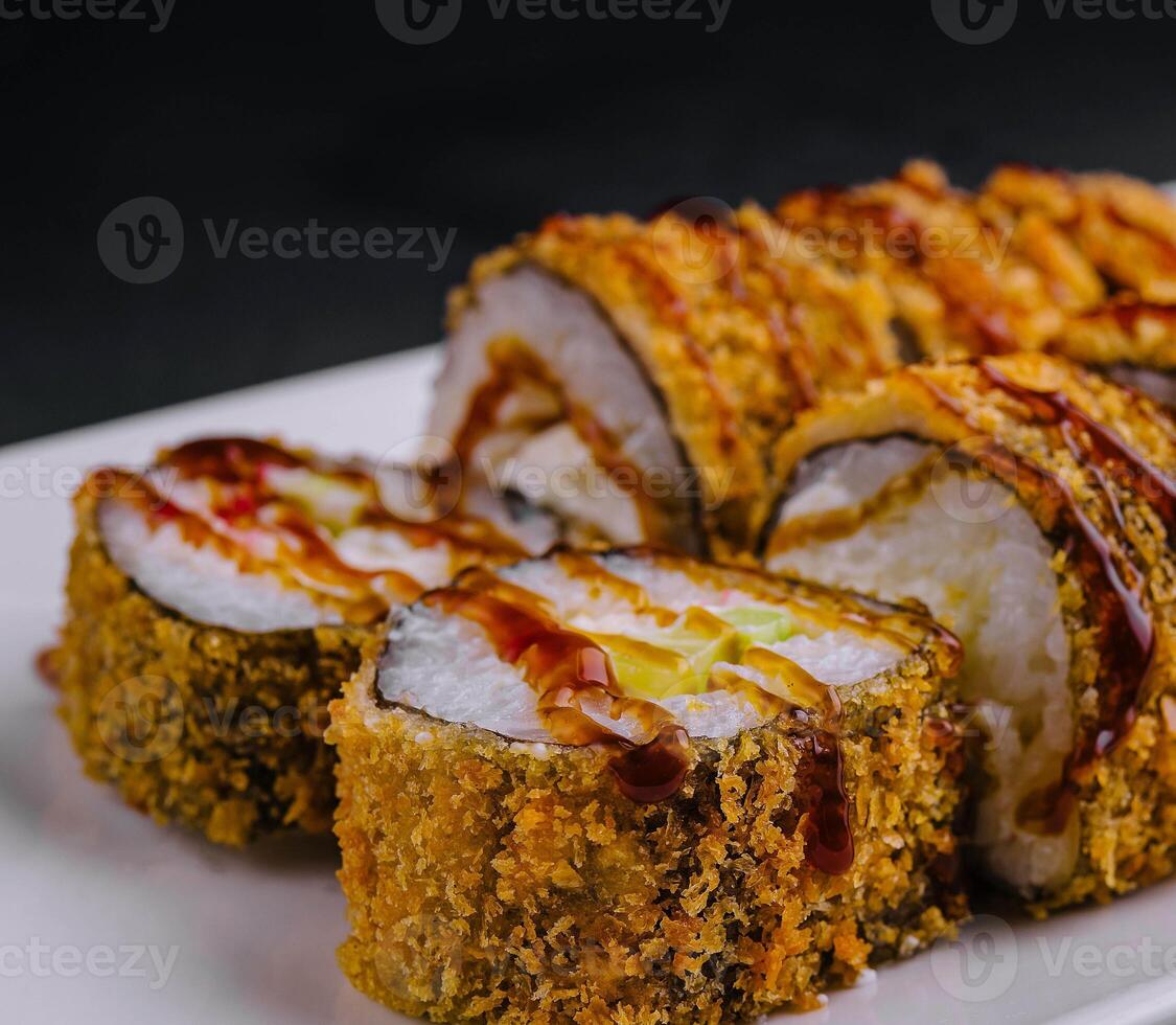 Tempura Maki Sushi on white plate photo