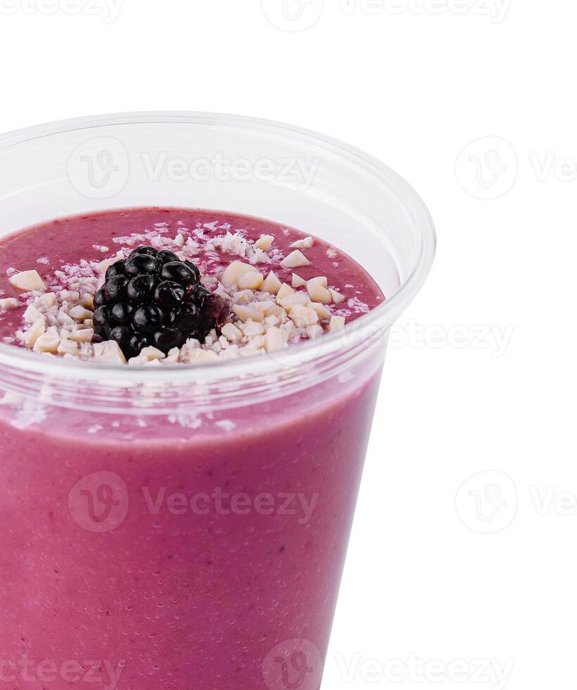 Blackberry and Almond Smoothie in Plastic Cup photo