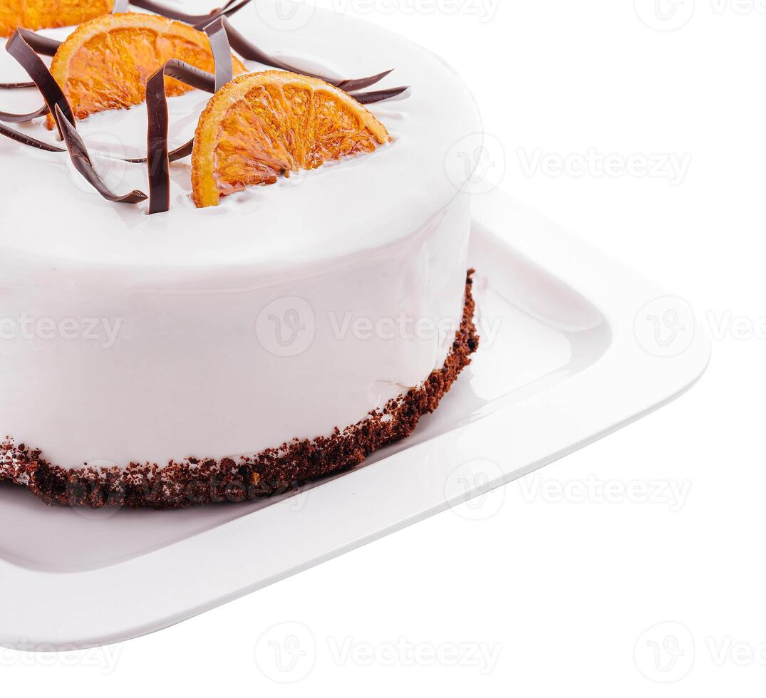 Delicious yogurt cake with oranges and cream photo