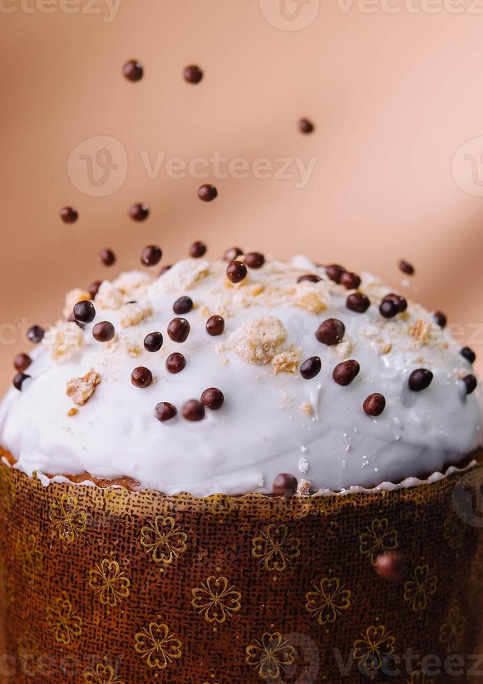 Traditional Easter cake decorated with meringues photo