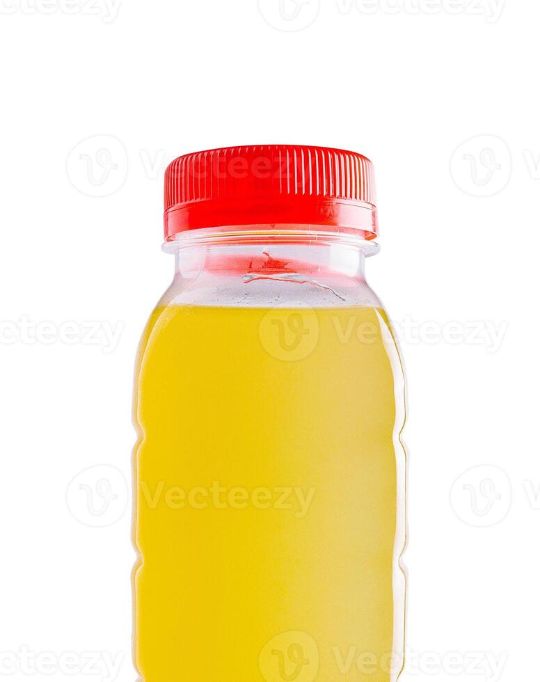 Orange juice bottle isolated on white background photo