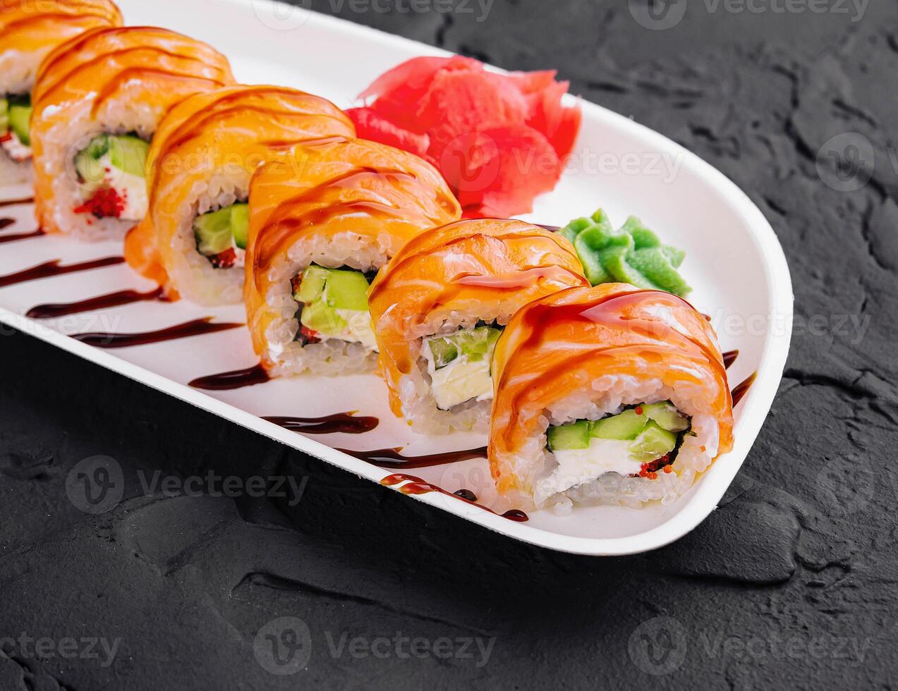 Philadelphia roll classic on white plate photo