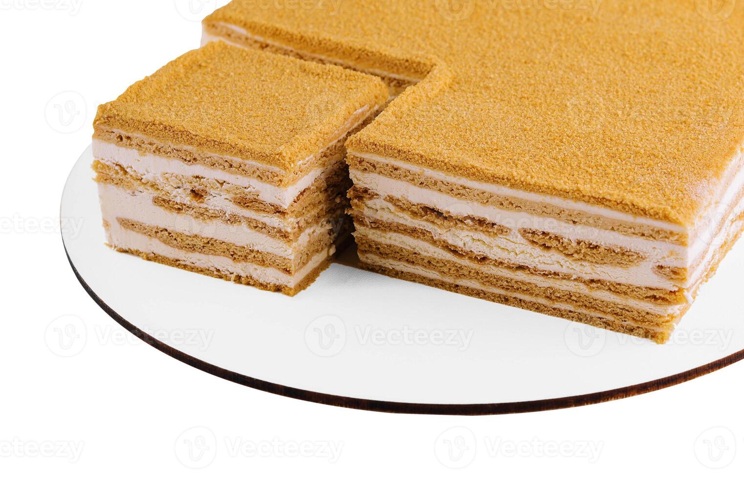 Napoleon Cake on a white plate top view photo