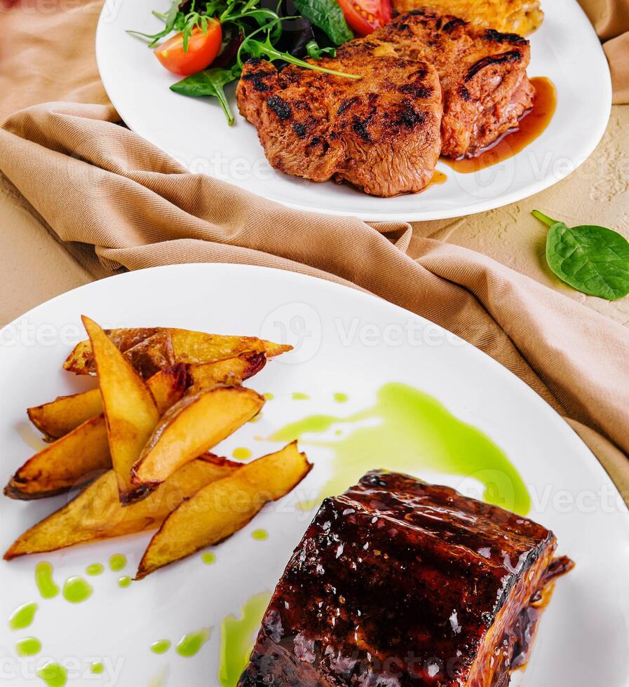 Pork Ribs with Pork Steak and Potatoes photo