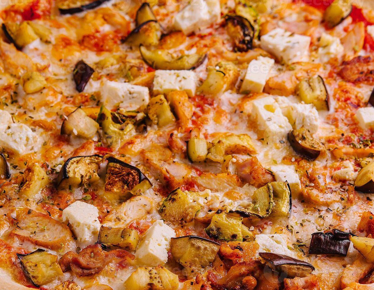 Healthy vegetables vegetarian pizza with grilled zucchini and eggplant slices photo