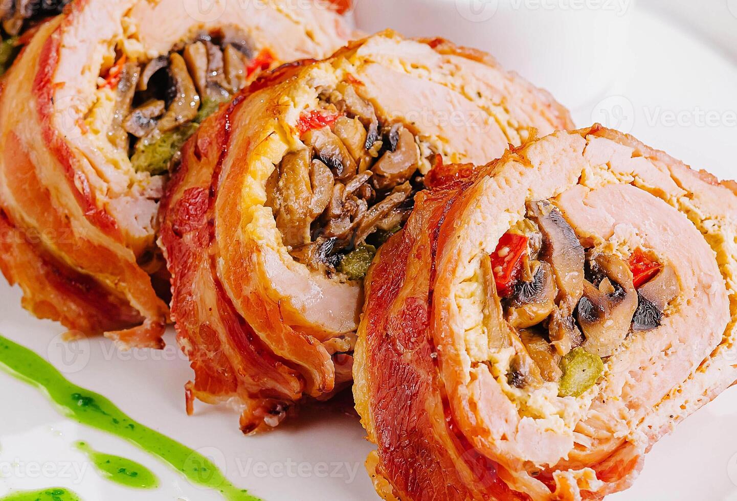 Chicken meat terrine or meatloaf with mushrooms photo