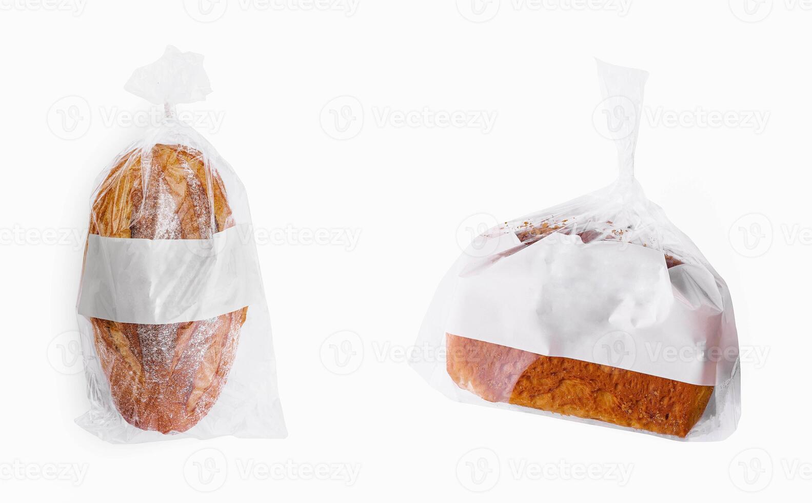 Sweet bread in plastic packaging on a white background photo