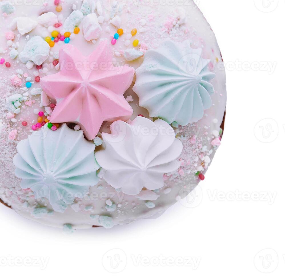 Traditional Easter cakes with meringue on top view photo