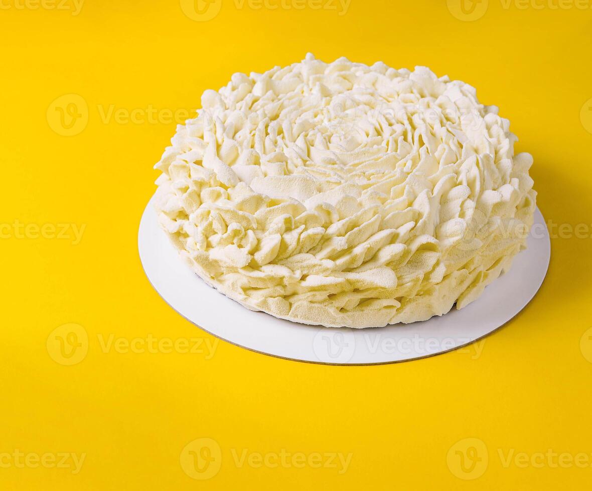 Coffee Mousse Cake on Yellow Background photo