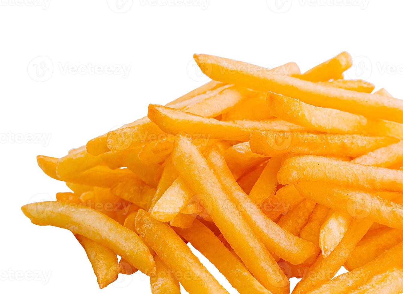 Golden French fries potatoes on white background photo