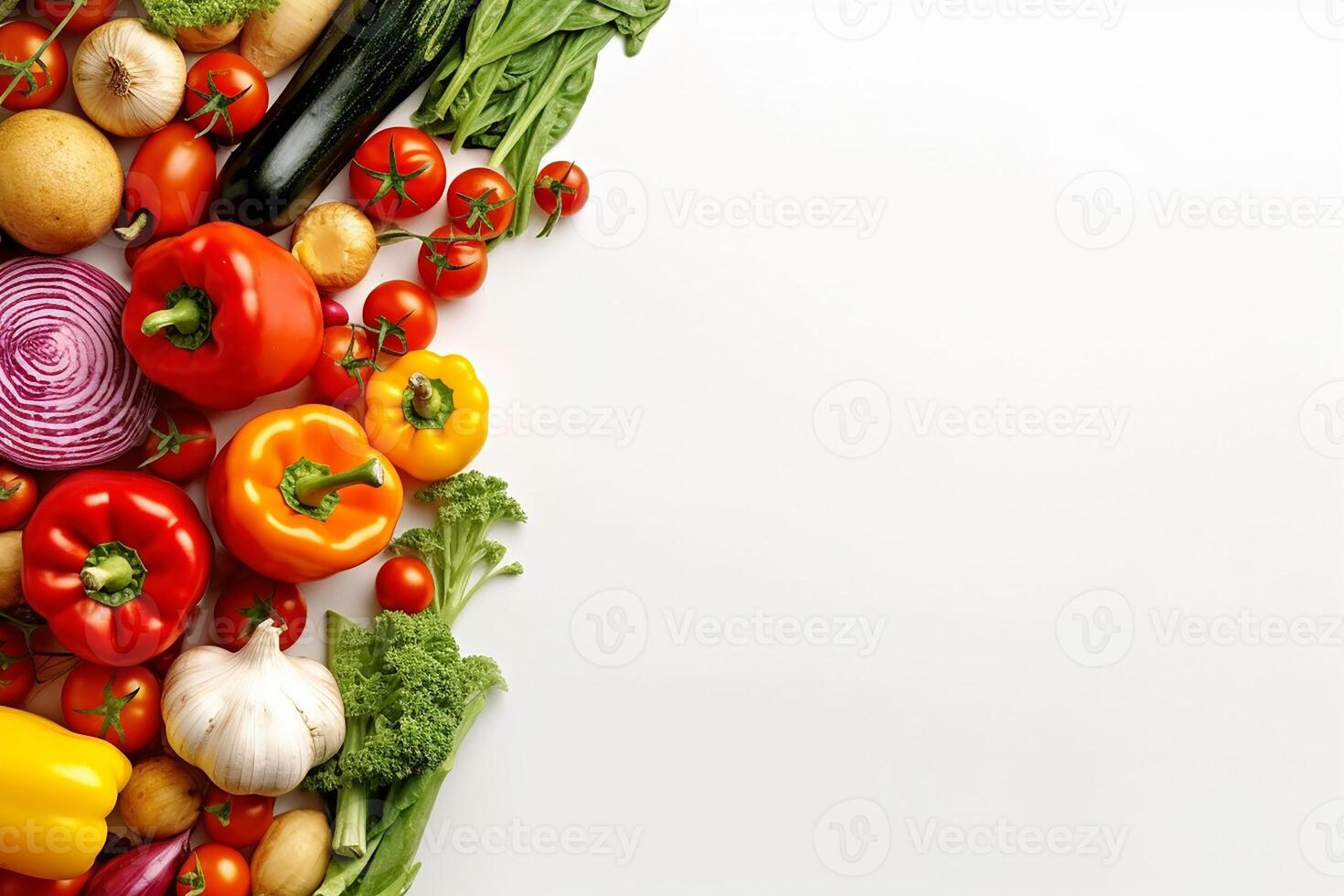 AI generated Assortment of fresh vegetables on a white background. photo