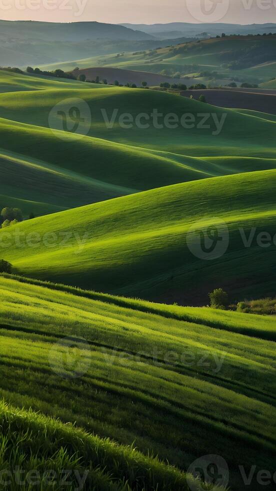 AI generated Rolling Hills  Verdant Green Fields Stretching to the Horizon photo